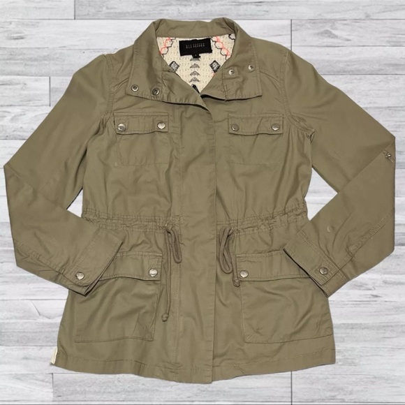 BLU PEPPER Womens Lg Utility Jacket Sinched Southwestern Sweater Back khaki - Picture 10 of 10